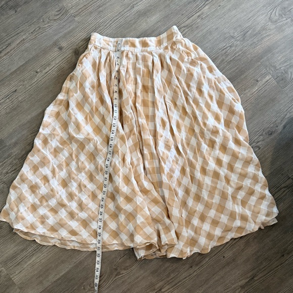 Mable Gingham Midi Skirt Beige Cream Pockets Cottagecore Size Large - Picture 2 of 7